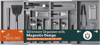 Silverware Organizer Large, Magnetic Connected Expandable 13 Slots Silverware Drawer Organizer from 21 to 37.4 Inches, Adjustable Flatware and Cutlery Holder, Bamboo Utensil Tray for Kitchen Gray