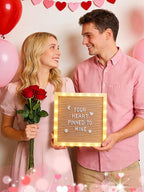 Changeable Felt Letter Board with LED Lights - 10×10" Message Custom Signs & Wood Stand & 450 Letters, Poster Board for Valentine's Day/Baby/Pregnancy Announcement/Classroom Wall Decor Gifts, Camel