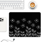 Auhoahsil Mouse Pad, 12 x 10 in Flower Theme Computer Mouse Pad for Desk, Premium-Textured Non-Slip Rubber Stitched Edges Waterproof Square Mouse Mat for Gaming Work Wireless Mice, Black