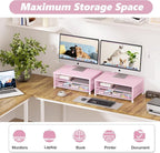 OPNICE Computer Monitor Stand Riser, Desk Organizer with Drawer, Laptop Stand, Office Desk Accessories & Workspace Desktop Organizers Storage for Office Supplies(Pink)