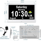 SSYA Dementia Clocks with Day and Date for Seniors,13 Alarms Custom Reminders, Extra Large Digital Calendar Clock for Elderly. (White)