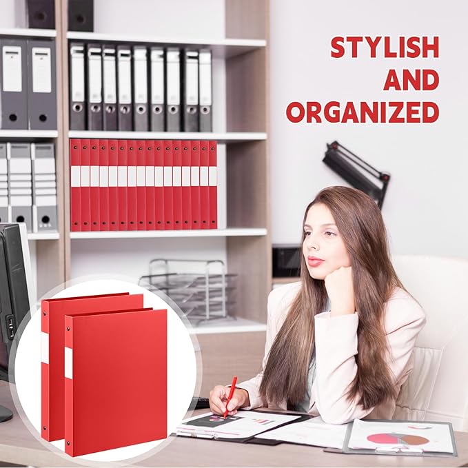 Henoyso 16 Pcs 3 Ring Binder 0.5 Inch Round Fits Letter Size 8.5'' x 11'' Paper Plastic Flexible Binder Bulk Holds 140 Sheets with 1 Pockets Versatile Organizer for Home Office School (Red)