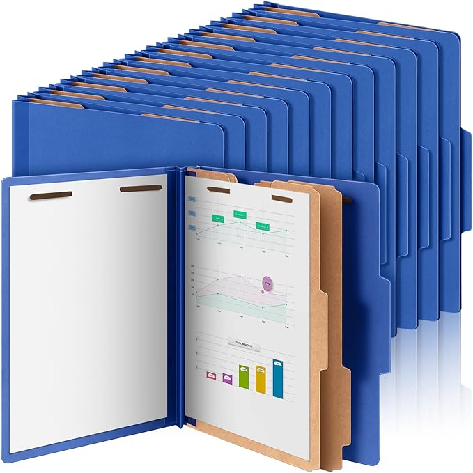 Skyygemm 60 Pcs Classification Folders Letter Size, 2 Divider Pressboard File Folders with 3. 5 Inch Expansion, 2 Prongs Fastener, Heavy Duty Office File Organizers for Teachers, Medical (Dark Blue)