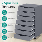 Naomi Home 7-Drawer Grey Dresser with Lockable Casters, Smooth Gliders, and Spacious Top - Sleek Storage for Bedroom or Office