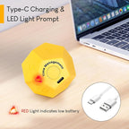 Yellow Pomodoro Timer - 11 Preset Productivity Cube, Ring/Vibrate Mode, Rechargeable, Perfect for Cooking, Learning, Exercise and Beauty