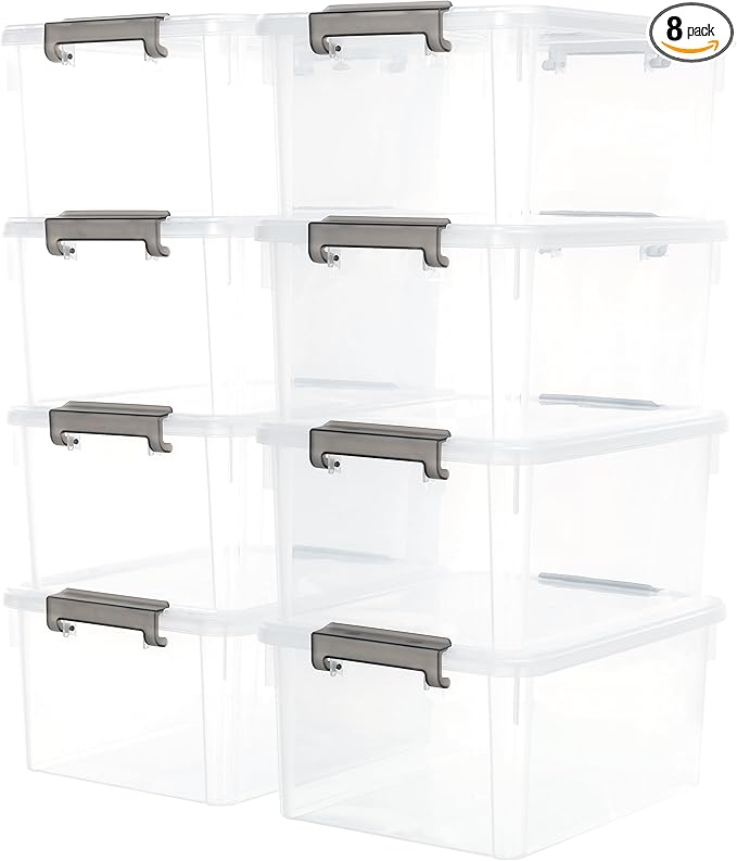 Citylife 17 QT Plastic Storage Bins with Latching Lids Stackable Storage Containers for Organizing Large Clear Storage Box for Garage, Closet, Kitchen, 8 Packs