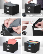 Oterri File Organizer Box with Lid,Large Hanging Filing Box with Mesh Pocket, Document c for Letter Files, Portable Storage Case with Smooth Sliding Rail for Office&Home (1 PCS, Black)