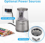 JARLINK Electric Pencil Sharpener, Heavy-Duty Helical Blade to Fast Sharpen, Auto Stop for No.2/Colored Pencils(6-8mm), AC Adapter/Battery Operated in School Classroom/Office/Home (Gray)