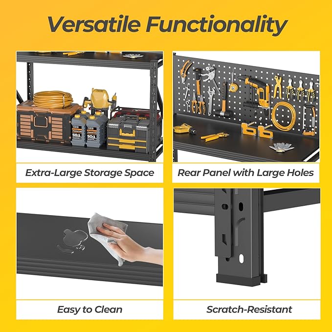 5 Sets Storage Shelves with Pegboard,Heavy Duty Garage Shelving Units and Storage,Metal Shelving Adjustable Shelves,Garage Storage Rack,Industrial Utility Shelf For Kitchen,Pantry 47.2"H*33.46"W*18"D