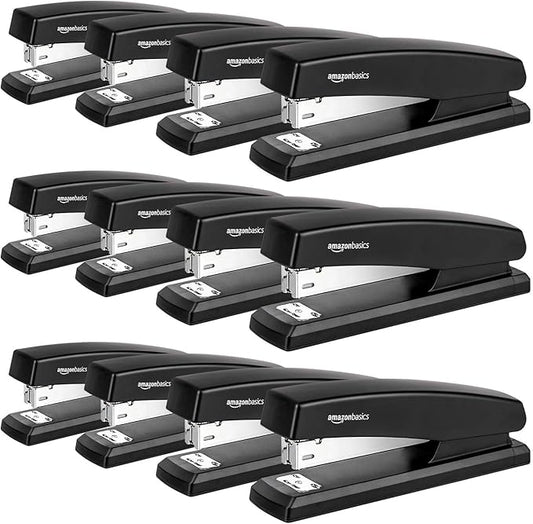 Amazon Basics 25-Sheet Capacity, Non-Slip, Office Desk Stapler with 1000 Staples, Black - Pack of 12