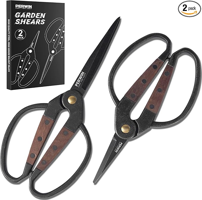 PERWIN Garden Flower Bonsai Scissors,Walnut Wide Handles Pruning Gardening Scissors Floral Shears for Gardening,Succulent Harvest, and Precision Plant Trimming Care