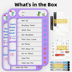 2-Pack Magnetic Chore Chart for Kids, ADHD Task Tracker Easy-Check Routine Dry Erase Board, to-Do List Planning Tool with Stand for Fridge/Desk/Home/School, 6 Reusable Sheets, 4 Markers Purple