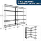 MilleLoom 5-Tier Storage Shelves, 60"W Metal Shelving Unit Heavy Duty Adjustable Garage Corner Wire Rack, H-Shaped/L-shaped Shelf for Kitchens, Pantry Rooms, Basement Storage,13.8"D x 60"W x 70.5"H