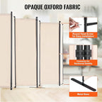 VEVOR Room Divider, 6 Panel Room Divider, Folding Privacy Screen and Portable Partition Divider for Room Separation, Freestanding Room Partitions for Office, Bedroom, Study, Beige