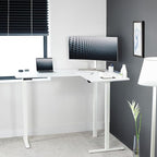 VIVO Electric Corner 63 x 47 inch L-Shaped Standing Desk, Memory Height Adjustment, White Top White Frame, DESK-E3CTW-47