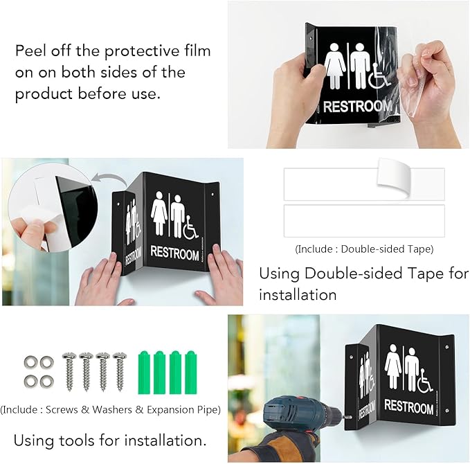Faittoo Restroom Sign, Bathroom Signs, (4 Pack) 6 x 8 Inches Acrylic Sign, for Office or Business Bathroom and Toilet Door or Wall Decor, Indoor Outdoor Use, Black (Men and women with Handicap)