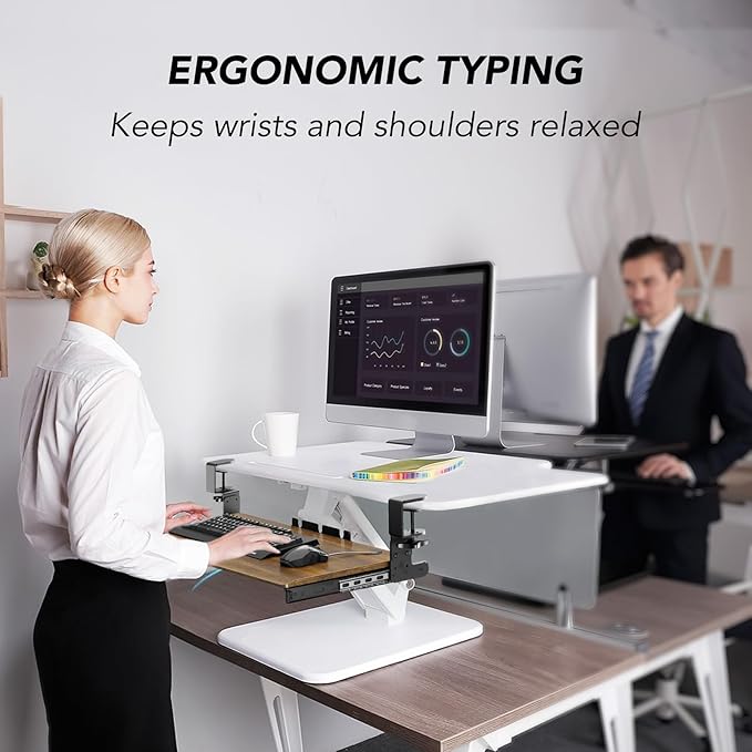 Keyboard Tray Under Desk Pull Out with Extra Sturdy C Clamp Mount System, 27.3 (32.5 inch Including Clamps) x 11 Inch Slide-Out Platform Computer Drawer for Typing Vintage AX01WG02