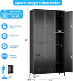 SUPEER 6 Doors Metal Locker for Employees with 18 Hooks and Business Card Holder,Metal Locker with Ventilation Holes for School Garage Office Gym Home,Assembly Required,Black
