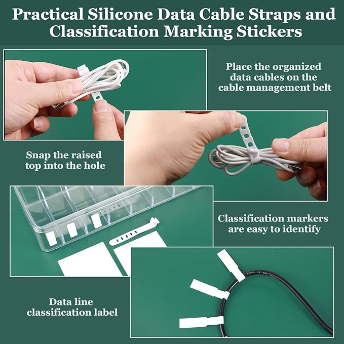 Cable Organizer Box with Lid, 3 Pcs Clear Cord Storage Organizer with 30 Cable Ties 62 Cable Labels, Charger Organizer for Office Desk Drawer Organizers and Accessories