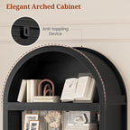 81" Tall Arched Cabinets,Bookcase with storage,Mid-Century Modern 6-Tier Bookshelf with Door,2 Book Risers and Adjustable Shelves offering more storage space for Living Room,Kitchen,Home Office,Black