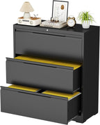 LONGLINK 3 Drawer Lateral File Cabinets with Lock,Metal Filing Cabinet for Home Office,Wide Office Storage Cabinet with Hanging Bars for A4 Legal/Letter Size(Easy Assembly)