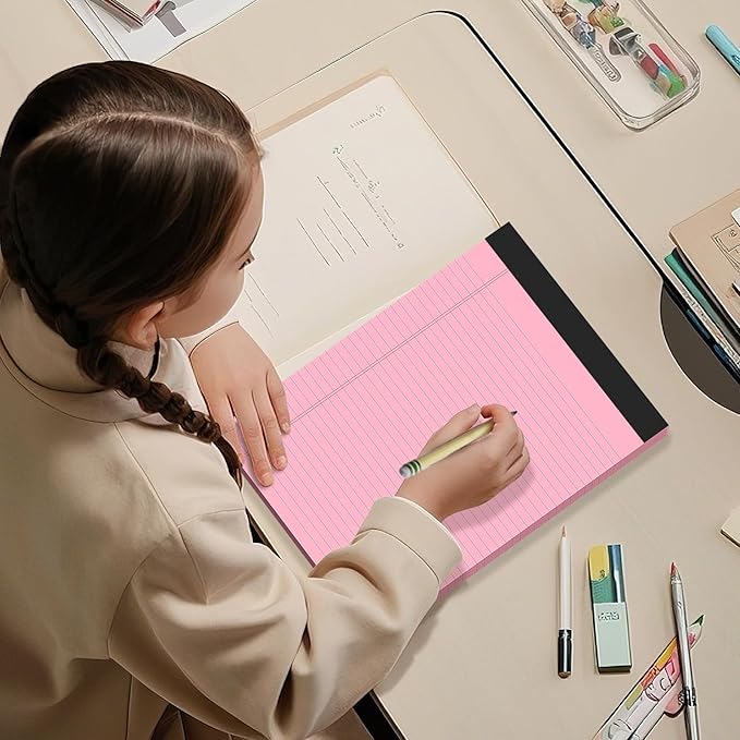 300 Sheets Pink Legal Pads 8.5 x 11 College Ruled Paper 6-Pack Note Pad Narrow Ruled 50 Sheets per Notepad Perforated Writing Pad Durable Sturdy Back 8x11 Pads of Paper