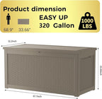 Yardgrace 320 Gallon Lockable Resin Deck Box, Waterproof & UV-Resistant Outdoor Storage Box for Outdoor Cushion Storage, Garden Tools & Pool Accessories Storage, Gray