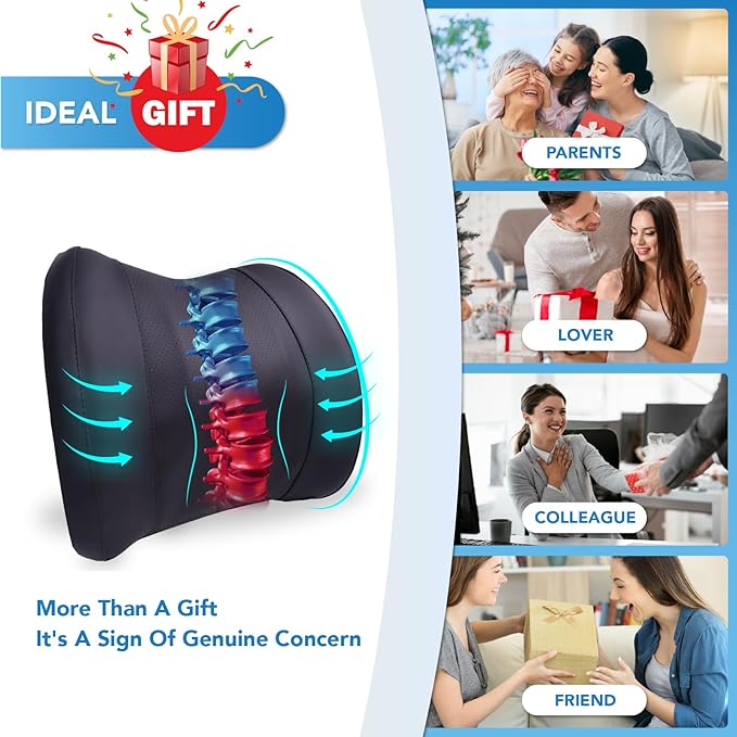 Lofty Aim Lumbar Support Pillow for Car, Memory Foam Lumbar Pillow for Lower Back Pain Relief - Back Cushion for Driving, Chair Support for Car-Office Chair, Wheelchair - Classic Black