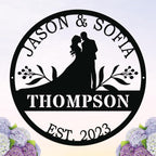 Wedding Couple Sign Metal, Personalized with Silhouette Names and Year, Rustic Iron Wall Art for Newlyweds, Wedding Anniversary Christmas Gift Idea