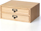 Kirigen Natural Wood Desktop Storage Cabinet -Shallow Type Drawers - Fax Stand with metal handle - Small File organizer Size 13.78"L*10.6"W*5.9"H(NA, 2-Layer &2 Drawers)