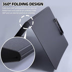 FRETONBA Clipboard Folder, 2 Pcs A4 Foldable Clipboard with Horizontal and Vertical Double Metal Clips, 360 Degree Foldable Binder Clipboards with Pen Holder, File Cover Work Folder Clipboards, Black