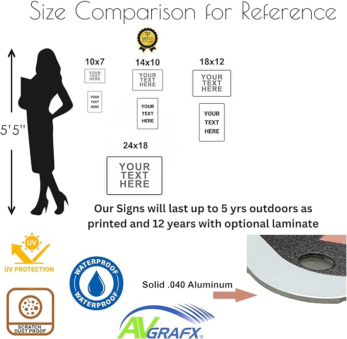 Custom Signs Outdoor Metal for Home Office Business, Personalized, Door, Delivery, Man Cave, Shop, Garage. For Outside or Inside Use. avgrafx Metal Signs Are UV Printed Solid Aluminum Border, 14x10 in