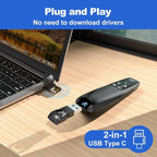 Rechargeable Presentation Clicker with Case, Power Digital Display Wireless Presenter Remote, USB C Green Light Pointer Computer PowerPoint PPT Clickers for Mac Laptop, Slideshow Google Slide Advancer
