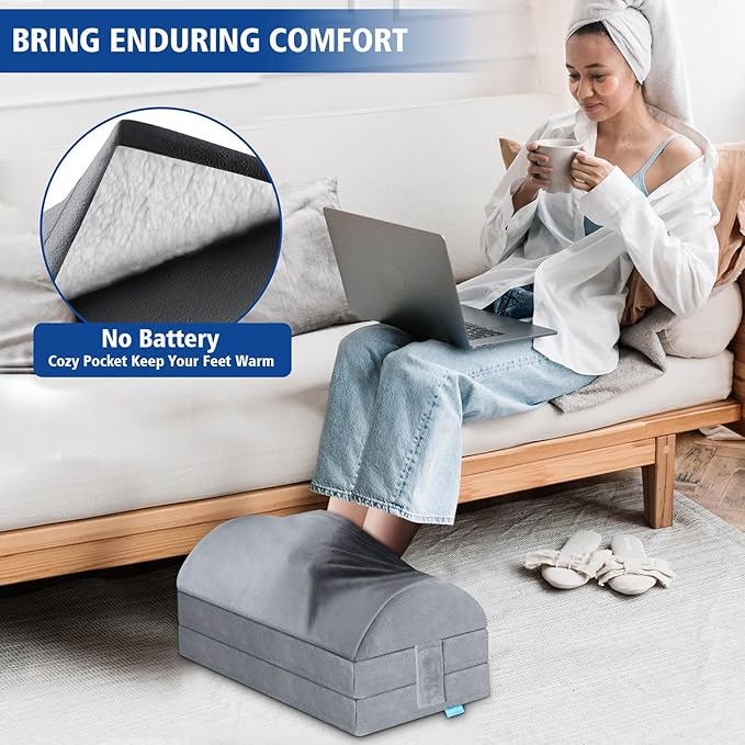 KAYFIA Foot Rest for Under Desk at Work XXL(20in) with 3 Adjustable Heights，Foot Stool with Supportive Gel Foam, Warmer Feet Pocket Footrest for Office Gaming Chair, for Leg Support -Gra