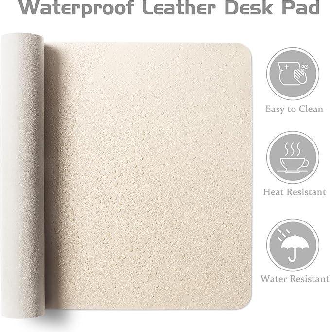 Aothia Leather Desk Pad Protector, Office Desk Mat, Large Mouse Pad, Laptop Desk Pad, Non-Slip PU Leather Desk Blotter, Waterproof Desk Writing Pad for Office and Home (Beige, 47" x 24")