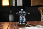 Amoysanli Medieval Armored Warrior Wearing Outerwear, Mobile Phone Stand Knight Pen Holder Desk Organizers, Resin Bookends Paperweight with a Letter Opener for Desk (Blue)