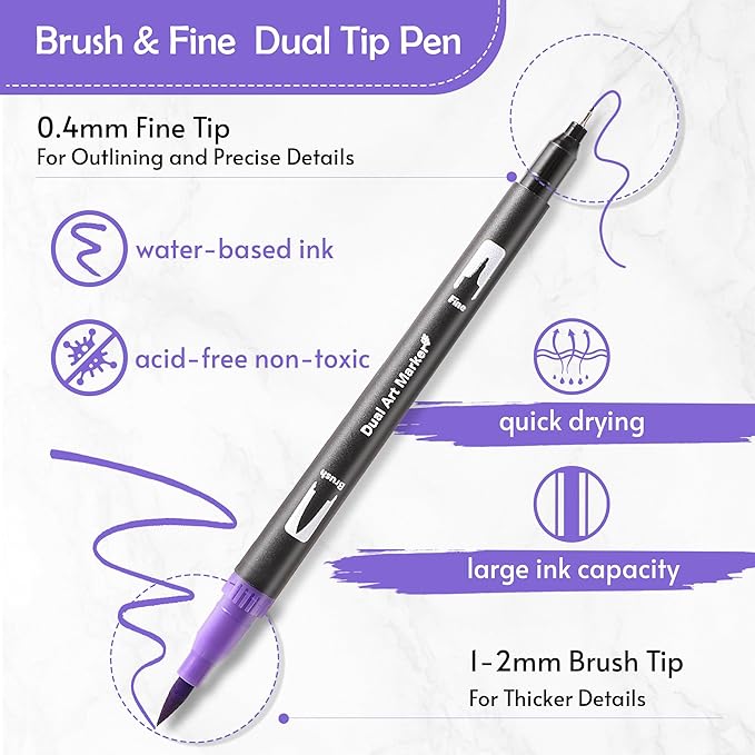 168 Colors Brush & Fine Dual Tip Watercolor Markers Set for Kids Adults Coloring Books No Bleeding Paint Pens For Drawing Note taking Planner Calligraphy Journaling Card Making Art Supplies