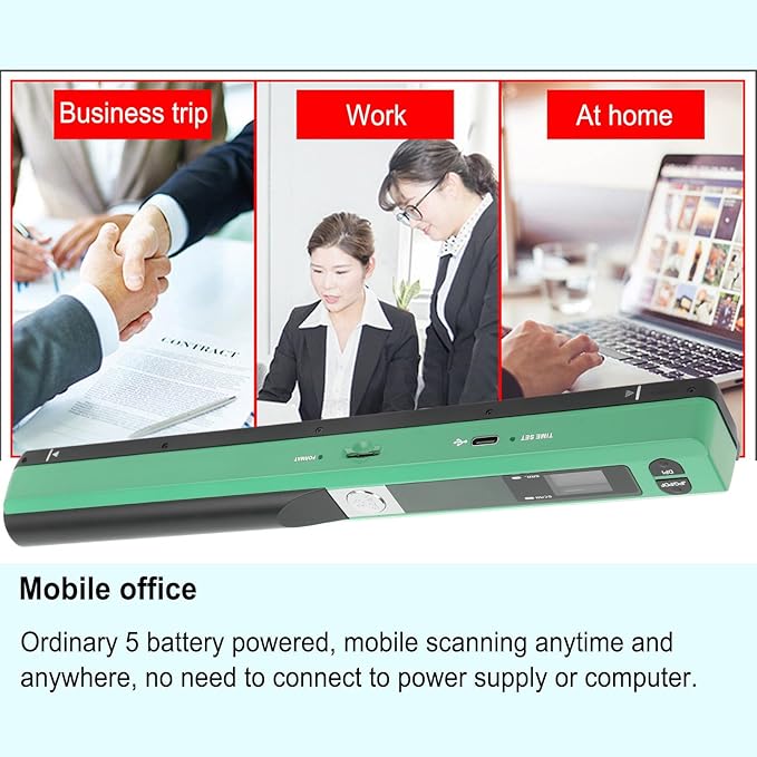 Marhynchus Portable Scanner Handheld Document Scanner with 300DPI 600DPI 900DPI Resolution Modes USB Connection for Business Home Office Use (Green)