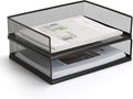 AZFUNN Wire Mesh Letter Trays Paper Tray Desk File Organizer, 2 Pack Stackable Metal Front-Load Documents Tray for Office Supplies File (Transverse)