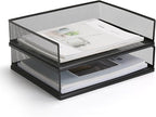 AZFUNN Wire Mesh Letter Trays Paper Tray Desk File Organizer, 2 Pack Stackable Metal Front-Load Documents Tray for Office Supplies File (Transverse)