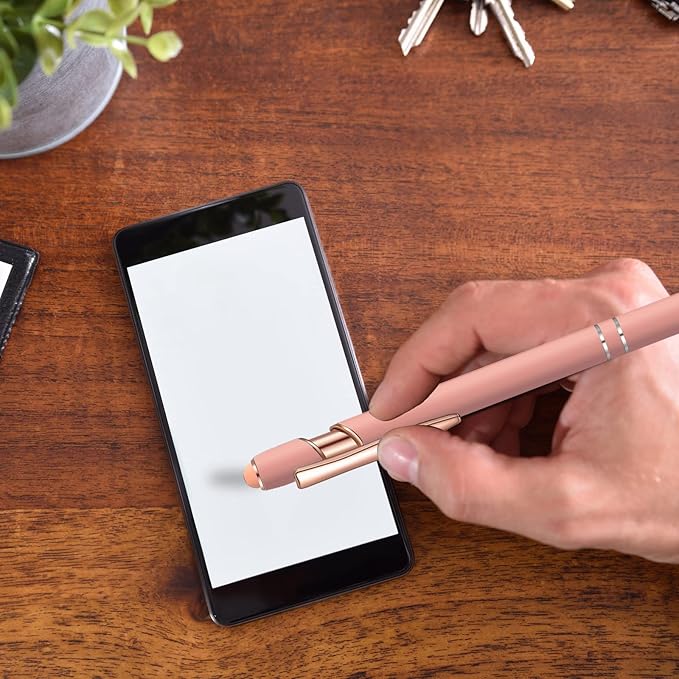 24 Pcs Blue Ink Ballpoint Pen with Stylus Tip 2 in 1 Ballpoint Pen 1.0 mm Blue Ink Metal Stylus Pen for Touch Screens Coworkers, Family, Colleagues, Office (Pink Rose Gold)