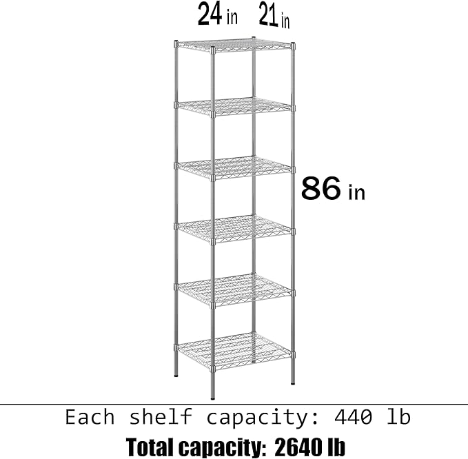 Regal Altair 21" Deep x 24" Wide x 86" Height Wire Shelving Kit | 6-Tier | NSF Commercial Storage Rack Unit
