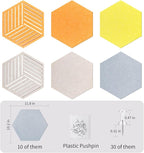 12'' Medium Hexagon Cork-Bulletin Board Tiles Frameless 10 Pack Adhesive Removable Felt Corkboard Decorative Prayer-Vision Board for Home-Office Wall Decor, Hex Tack Pinboard with 30 Pushpins
