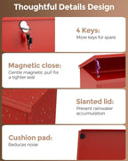 LAND·VOI Locking Wall-Mount Mailbox for Outside, with 4 Keys, Galvanized Steel Rustproof Metal Postbox, 4" Dx13.8 Wx11.2 H, Includes 3 Sets of Mailbox Numbers, Nameplate, Red