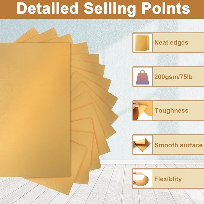 Silunkia 100 Sheets Gold Shimmer Cardstock 8.5 x 11 Metallic Paper, 75lb Pearlescent Paper Card Stock for DIY Cards Making, Certificates, Invitations, School Crafting, Anniversary Cards