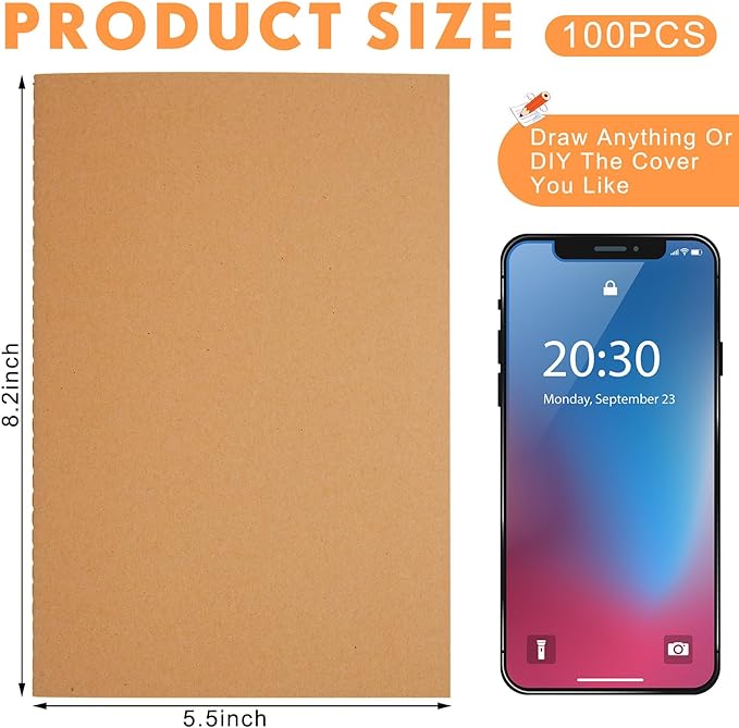 Mimorou 100 Pcs Journals Notebooks Bulk - Kraft Softcover A5 Small Notebooks 5.5 Inch x 8.3 Inch Notepads with 60 Page 30 Sheet for Writing Sketch Travel Office Supplies(Brown, Navy,Lined)