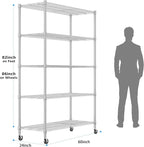 Homdox 5 Tier Storage Racks and Shelving, 24"x60"x82" Heavy Duty Metal Shelves for Storage, 3000LBS Commercial Adjustable Wire Shelving Unit on Wheels for Garage, Pantry, Kitchen, Warehouses, Chrome