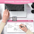 Desktop Glass Whiteboard with Storage, Pink Desk Dry Erase White Board with Computer Keyboard Stand, Desk Organizers and Accessories with Removable Cubicles for Office, Home, College, School