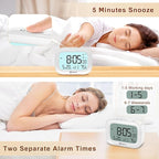 Geevon Small Travel Alarm Clock, Digital Alarm Clocks for Bedrooms Home Office, Battery Operated Desk Clock with 3 Inch Large Display, 2 Alarms, 5s Backlight, Snooze, Indoor Temperature, White
