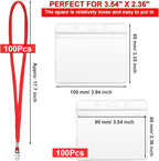 Marspark 100 Sets Clear Name Tags with Lanyard, Lanyards for ID Badges Reusable Strap with ID Holder Plastic Name Badges for Adults Business School Church Conference (Red)
